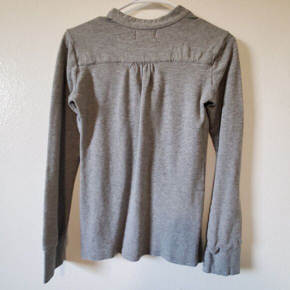 Polo Jeans Co Thermal Top Womens S Gray Waffle Knit Ruffle Notch Slit 
 Neck LS - Picture 2 of 8